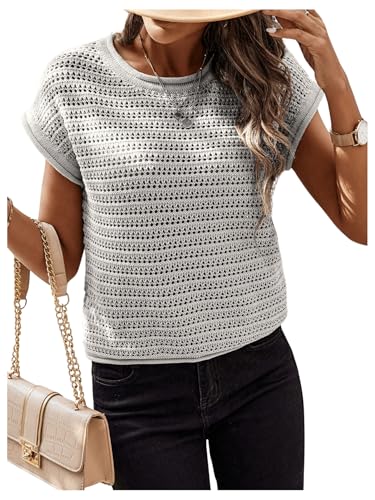 SOLY HUX Women's Summer Cap Sleeve Knit Sweater Tops Casual Crewneck Crochet Pullover Tank Top4