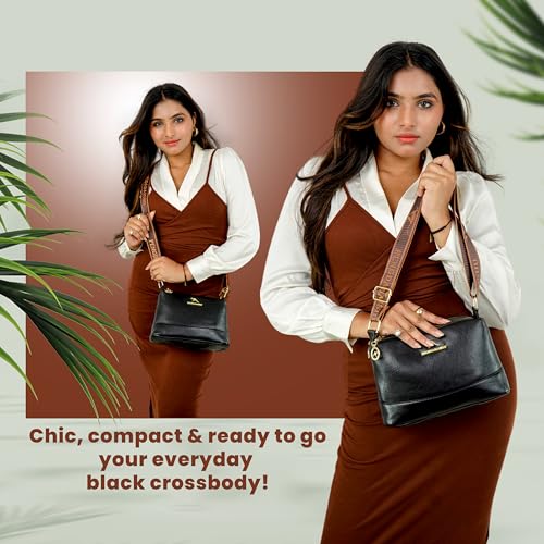 Image of Storite PU Leather Sling Bag, Crossbody Bag with Multi-Compartment for Women and Girls With Adjustable Shoulder Strap -(25x16x9 cm)