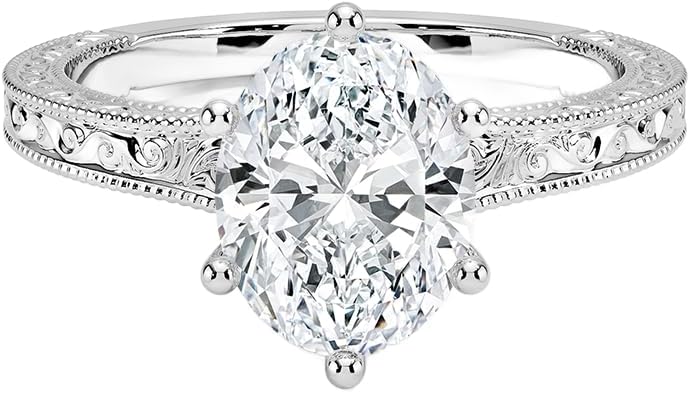 1-2 CT Moissanite Engagement Ring For Womens, Art Deco & Miligrains design In Silver, 10K 14K 18K Rose White Yellow Gold Or 950 Platinum, Valentine & Proposal Gift For Her