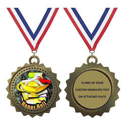 Honor Roll Gold Large 3 Inch Engraved Medals Trophy Award Personalized Free D03-FCL420 1PK
