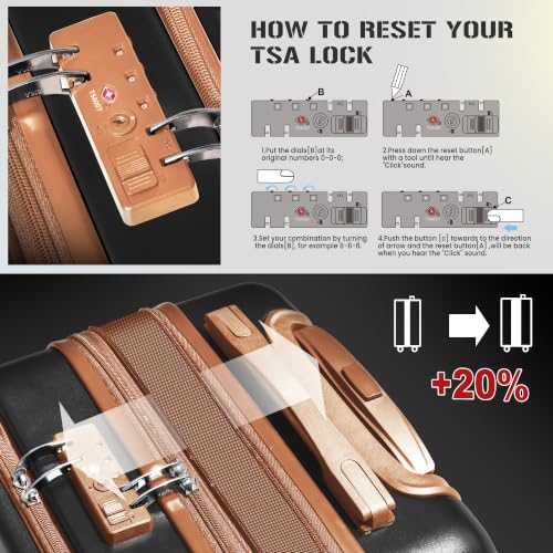 Image of KEYTANG SmileLine 3-Piece Luggage Set Lightweight Hardside Suitcase TSA Lock Spinner Wheels, 20 inch Expandable Carry-On Luggage with Quick Access Front Open Pocket, Bonus Makeup Bag,Apricot Black