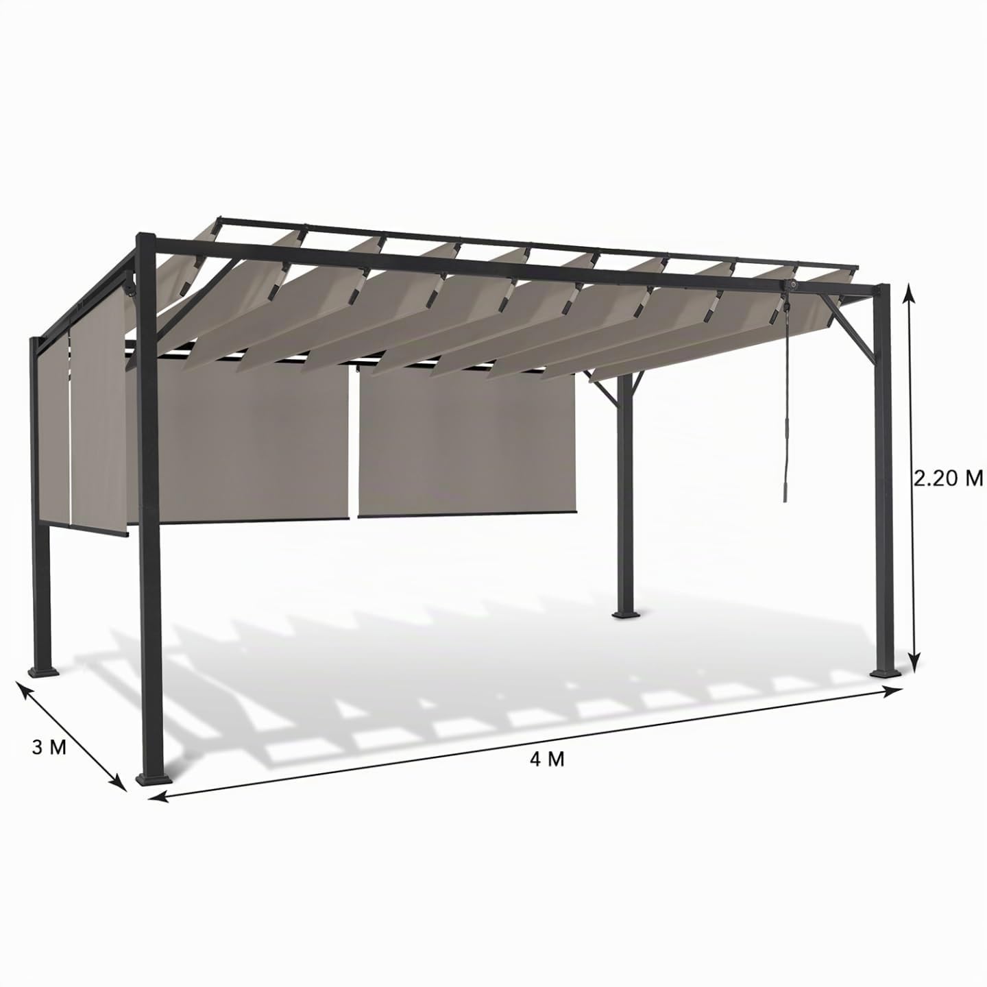 IDMarket - Pergola édition Luxe Lames orientables 3x4 M et 4 Stores Taupe