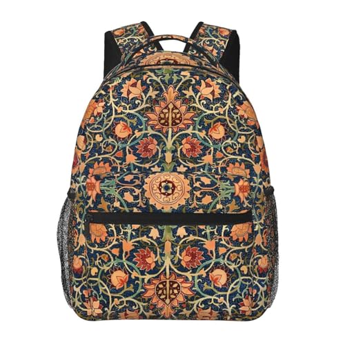 William Morris Floral Backpack Casual Pack Bag Laptop Backpack With Side Pocket Front Zipper Pocket Bookpack Travel Daypack Picnic Rucksack