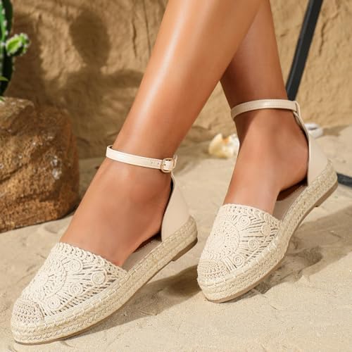 Putu Women's Closed Toe Sandals Ankle Strap Espadrille Platform Sandals Hollow Out Flat Shoes2