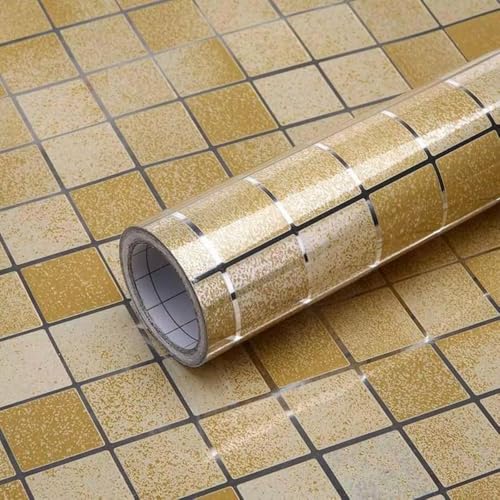 Rolo de Papel de Parede Adesivo Pastilha Mosaico Dourado, 5m x 45...