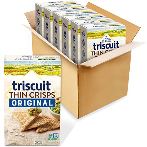 Triscuit Thin Crisps Original Whole Grain Wheat Crackers, Vegan Crackers, 6 - 7.1 Oz Boxes #TOP4