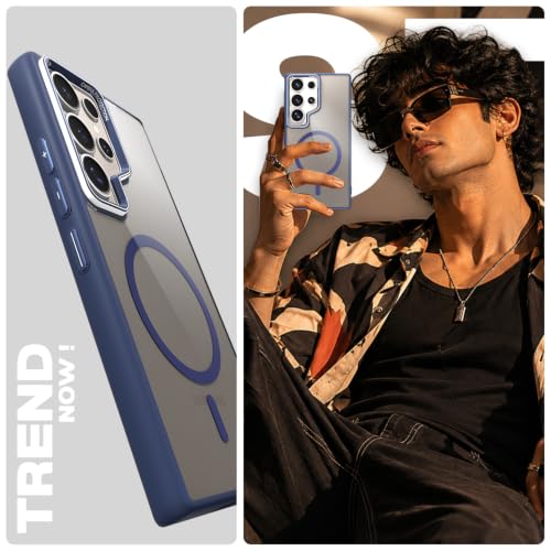 Image of Pikkme Back Cover for Samsung Galaxy S24 Ultra 5G | Shockproof | Mag-Safe Compatible | Hard Transparent Back | Premium Raised Camera Protection | Bumper Case (Blue Mag-Safe)
