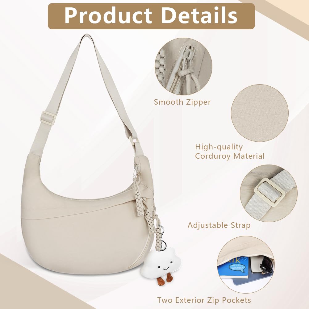 Aucuu Crossbody Bag damska torba na ramię, półksiężyc, torba na ramię, sztruksowa, na co dzień, z regulowanym paskiem na ramię, do pracy, na podróż, na co dzień