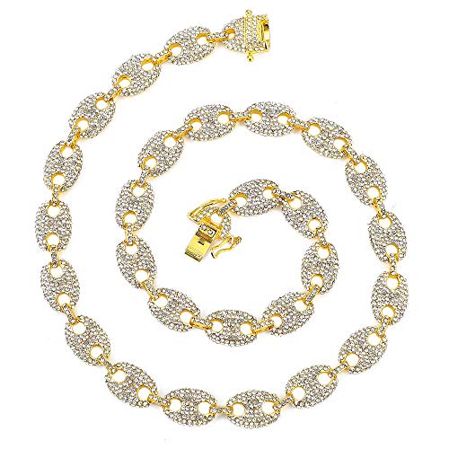 FW Jewelry Bling Hip Hop Rapper Silver Gold Diamond Coffee-Bean Mariner Iced Out Cuban Link Chain for Men Women 18202430/7