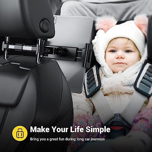 Image of FKU Car Back Seat Headrest Mobile Mount Holder, [ Double Extendable Stick ] 360 Degree Rotation iPad Car Holder Back Seat for Tablets,and More 4.7-12.9 inch Devices (Q2)