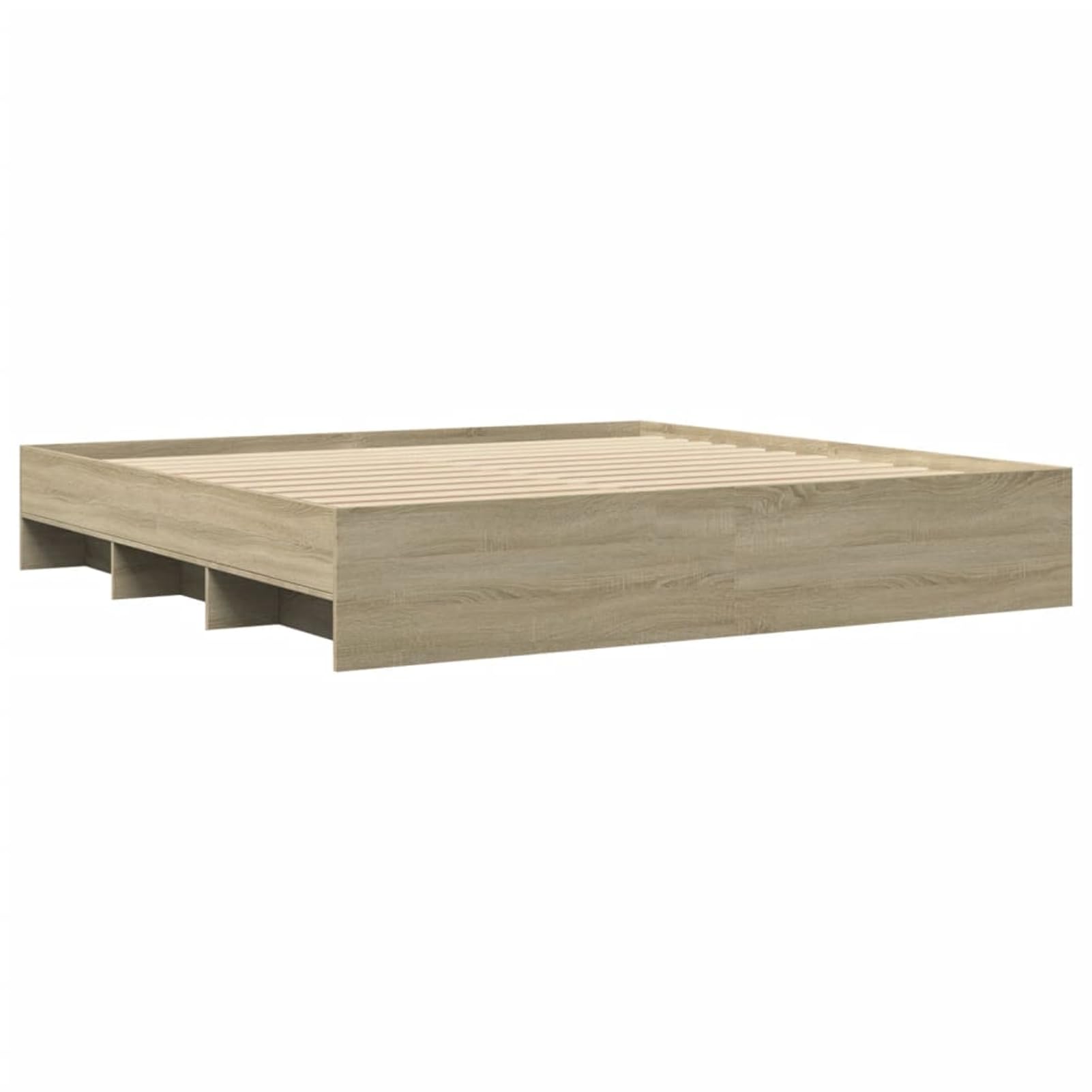 Gecheer Cadre de Lit chêne Sonoma 200x200 cm Bois d'ingénierie, Cadre de Lit à Plateforme avec Lattes Convient pour Matelas de 200 x 200 cm pour Chambre Adultes-sans Matelas Type-B