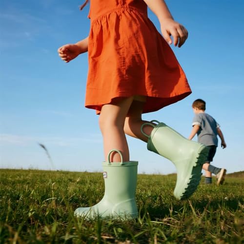landchief Toddler Rain Boots, Kids Rain Boots Waterproof Rubber Boots for Girls and Boys with Fun Patterns and Easy-On Handles, Size 8, Mint — view 3