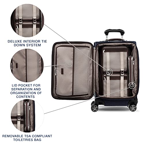 Image of Travelpro Platinum Elite Softside Expandable Carry on Luggage, 8 Wheel Spinner Suitcase, USB Port, Laptop and Tablet Sleeves, Men and Women, True Navy Blue, Carry On 20-Inch