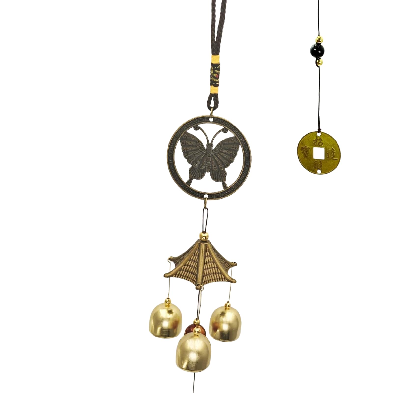 1 PC Lucky Wind Chimes Feng Shui Hanging Wind Chimes for Garden Good Luck Chinese Wind Bells with Coin Matel Bells Butterfly Cat，F