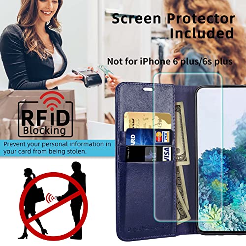Monasay Iphone 6 Wallet Case/Iphone 6S Wallet Case, 4.7-Inch, [Glass Screen Protector Included] [Rfid Blocking] Flip Folio Leather Cell Phone Cover With Credit Card Holder,Blue #TOP2