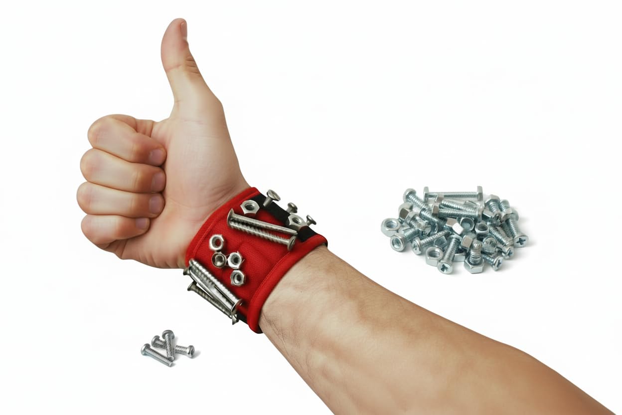 Magnetic Wristband Gift for Men & Women – 11×3 in Panel, 12 Strong Magnets, Adjustable, Breathable – Stocking Stuffer, White Elephant, DIY Christmas Gift