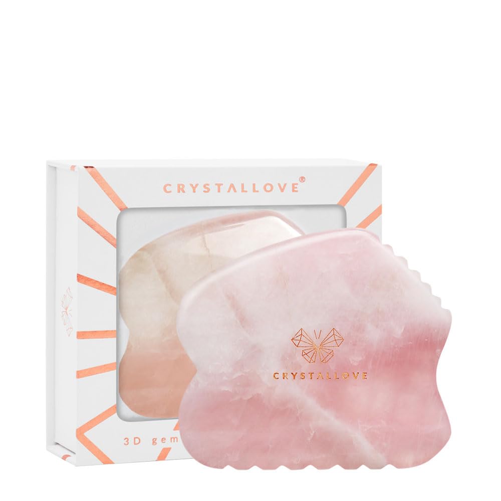 Crystallove Pietra Gua Sha - Rullo Massaggiante Di Quarzo Rosa Chiaro - Tavola Guasha - Massaggio Facciale Per Viso, Occhi, Gonfiore Della Pelle Del Viso - Massaggiatore Per Il Viso-image