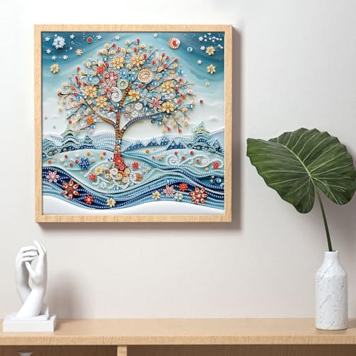 Image of AiYuanzsh 5D Special Shape Diamond Art Kits for Beginners, Snowy Tree Diamond Painting Kits for Adults, Crystal Rhinestones Diamond Painting for Home Wall Decoration Gift 12x12 inch /30x30 cm