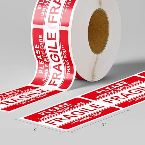 Mukawa FFG.2X3X500.1.FBA 3'' X 2'' Fragile Stickers For Shipping And Moving, 500 Pcs (1 Roll) Handle With Care Fragile Labels Glass Permanent Adhesive Warning Stickers thumb #1