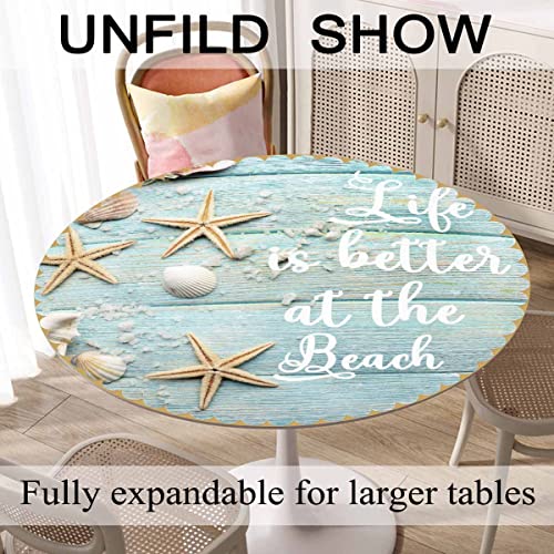 Yibeas Tablecloth Round Life Is Better At The Beach Table Cloth Summer Sand Sea Shells Starfishes Table Cover For Dining Room Kitchen Decoration 60Inch #TOP5