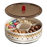 Bandeja De Servicio Compartimentada | con 5 Compartimentos Divisorios Giratorio y Tapa Clara Retro,Bandejas para ,Para Comer Aperitivos Frutas Frutos Secos Golosinas Viaje al Aire Libre Cumpleaños