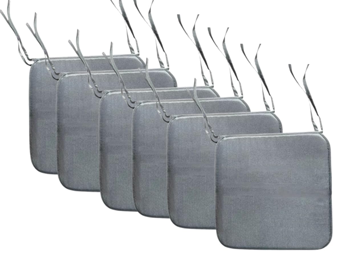 L S U Waterproof Chair Cushion Seat Pads Outdoor Tie-On Garden Patio Kitchen Office Chairs- Pack of 2, 4, 6, 8 (Pack 6 Grey)