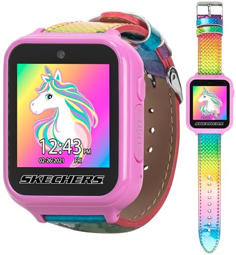 Skechers Kids Smart Watch with Rainbow Iridescent Strap, Games, Camera, & Fitness Tracker – Fun & Colorful Digital Watch with Touchscreen, Alarm, and Step Counter, Perfect for Everyday Wear and Play