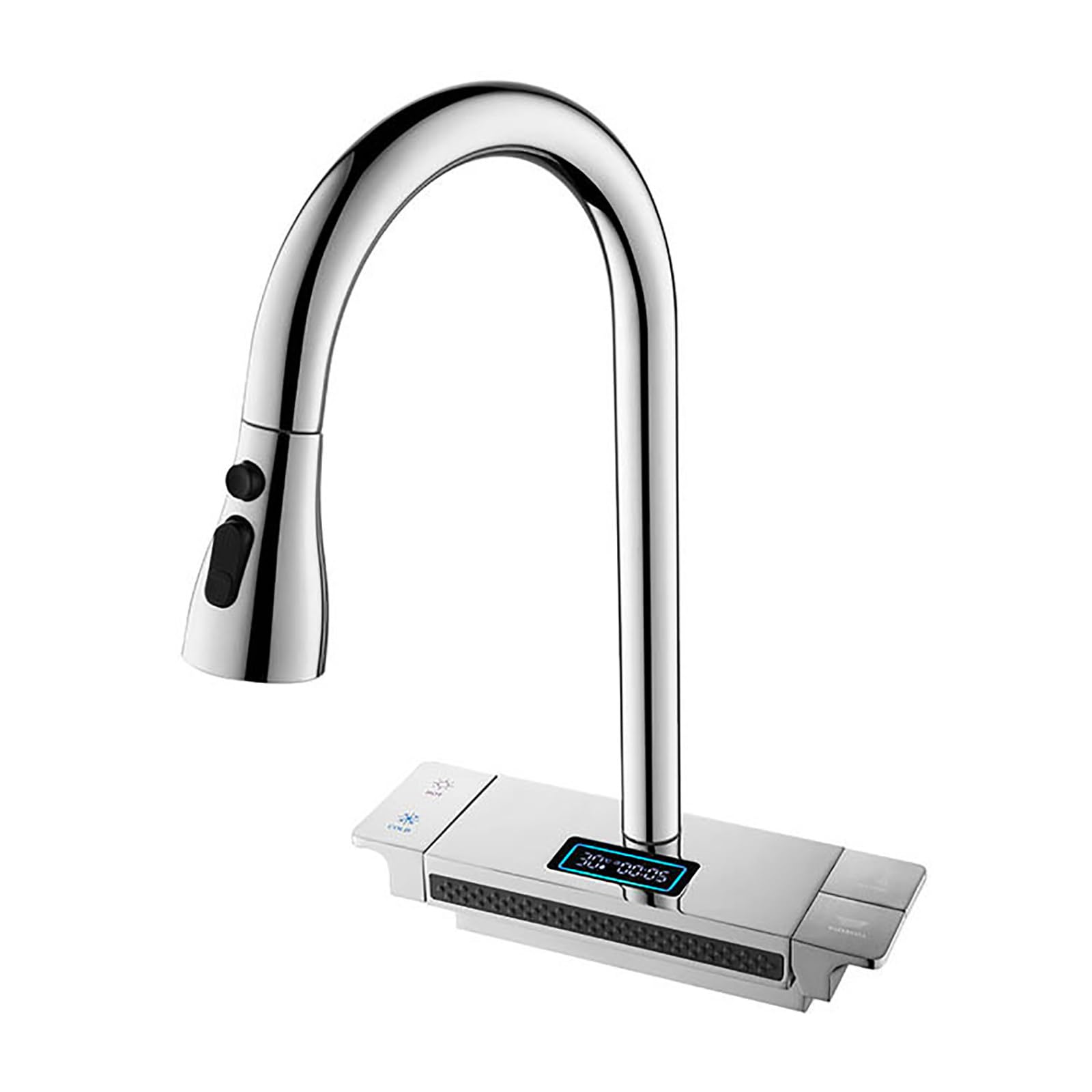 MXXQRHF Swivel Kitchen Faucet with Pull Down Sprayer, Kitchen Sink Faucet with LED Digital Display Faucet for Kitchen Sink, Solid Brass, High Arc, for Farmhouse Camper Kitchen Rv (Chrome)