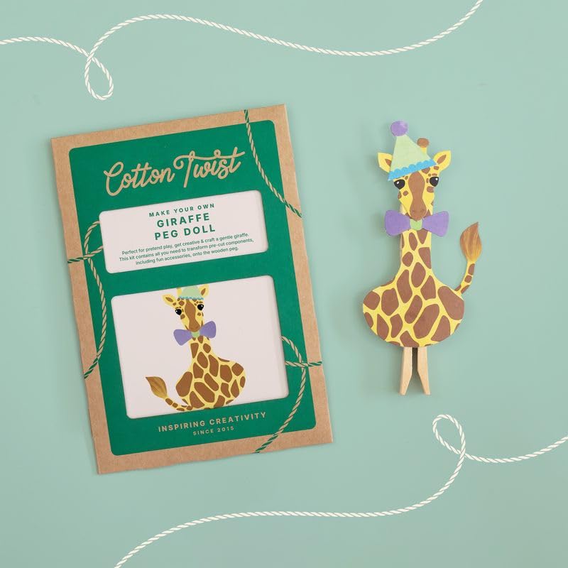 COTTON TWIST Make Your Own Giraffe Peg Doll Wooden Craft Kit, Plastic Free