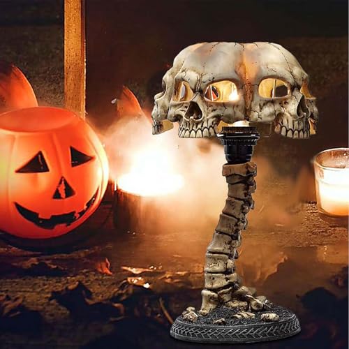Lampe à crâne d'Halloween avec 4 têtes en résine et effet 3D - 7