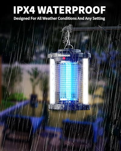 Image of Minimoon Mosquito Killer Lamp with Dual LED Light, 4200V Electric Bug Zapper, 15W Fly Trap for Indoor & Outdoor Areas, IPX4 Waterproof, Black