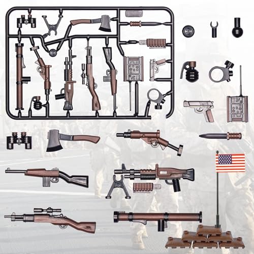 Image of 36 Pcs Military U.S Field Force Weapons Pack - Brown Accessories and Battle Building Blocks Compatible With Major Brand, 3 Years Old and Up