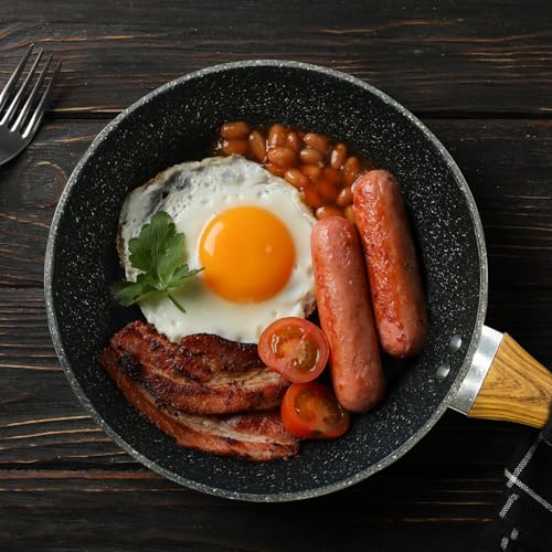 AEX 28cm Nonstick Frying Pan with Lid | Scratch-Resistant & Durable Skillet | Cool-Touch Wooden Handle | Suitable for Induction, Gas, and Electric Hobs - Image 4