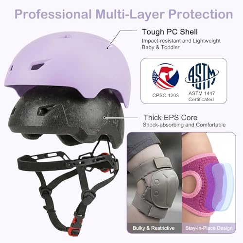 Image of Toddler Helmet and Knee Pads Set for 1-3 Years Old, Kids Bike Helmets with Toddler Knee Pads and Elbow Pads Set, Adjustable Baby Helmet for Balance Bike, Scooter, Tricycle, Bicycle