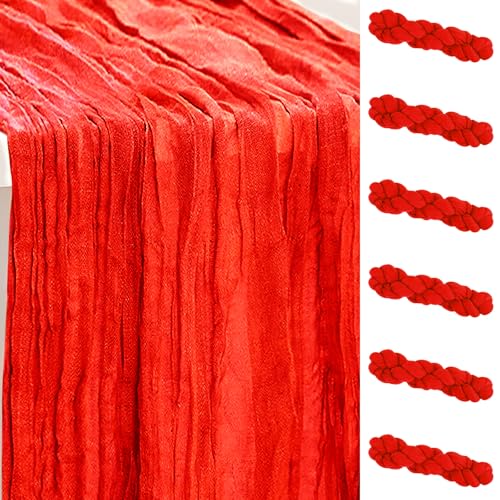 6 Pack Red Cheesecloth Table Runner 35x120 Inch 10Ft Rustic Gauze Cheese Cloth Table Runner Sheer Cheesecloth Table Runners for Wedding Party Bridal Shower Decoration