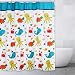 Fun Kids Fabric Bathroom Shower Curtain with 12 Plastic Hooks, 72 x 72, Mold Resistant, Waterproof Polyester Cloth ~ Antimicrobial, for Boys & Girls with Octopus / Fish / Whale / Sea Creatures Design