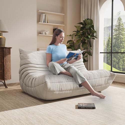 Image of Bean Bag Chair, Cozy Memory Foam Bean Bag Chairs for Adults, Comfy Fireside Accent Chair Lazy Floor Chair for Gaming Bedroom Living Room (White, Loveseat)