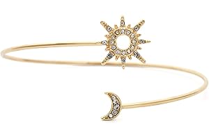 Upper Arm Gold Wrap: Elegant Armlet & Armband with Crystal Sun & Moon Charms