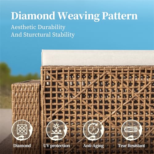 Image of SUNSHINE VALLEY Patio Furniture Set, Outdoor Sectional Yellow Rattan Wicker Sofa with 10''Ultra-Thick Cushions, All Weather Conversation Set, 6 Seats Lawn Garden Backyard Furniture