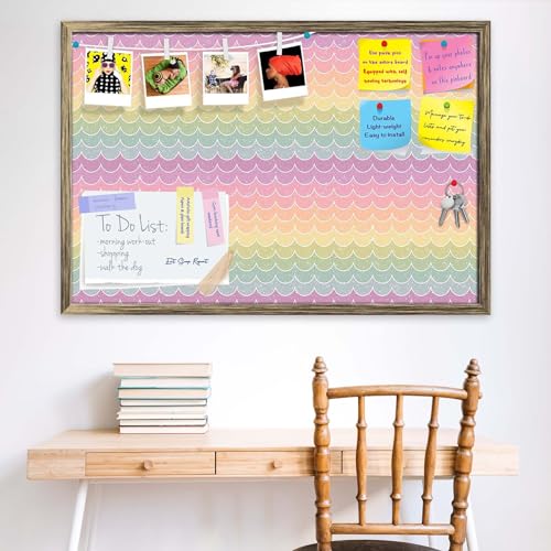 Image of ArtzFolio Wavey | Bulletin Board Notice Pin Board | Vision Soft Board Combo with Thumb Push Pins & Sticky Notes | Antique Golden Frame | 30 x 20 inch (76 x 51 cms)
