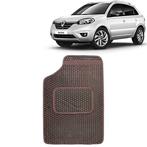 Image of Kingsway Dotted Design Car Floor Foot Mats Universal Fit for Renault Koleos, Model Year : 2011-2016, Water and Dustproof, Color Brown, Set of 5 Pieces