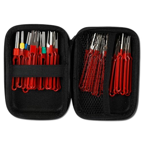 US 41Pcs Terminal Pin Removal Tool Kit Stainless Steel Pin Extractor Tool Reusable Electrical Wire Connector Pin Release Tool with Protective Bag Auto Terminal Removal Tool Kit for Car(41pcs,gules)