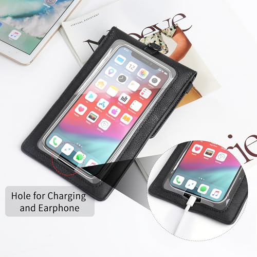 Small Crossbody Bags for Women, Faux Leather Cell Phone Purse Crossbody, Cross Body Purse with Touchable Clear Phone Window & Charging Port, Purses with Blue Adjustable Crossbody Strap4