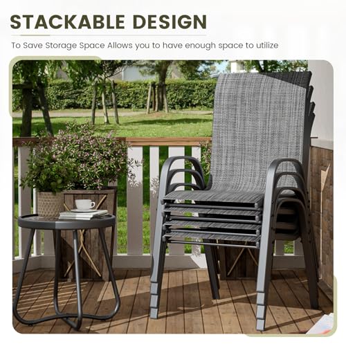 Image of UDPATIO Patio Chairs Set of 4, Stackable Outdoor Dining Chairs with High Back, Textilene Fabric Breathable Outdoor Chair All Weather, 350LBS Capacity for Garden, Backyard (Dark Grey)