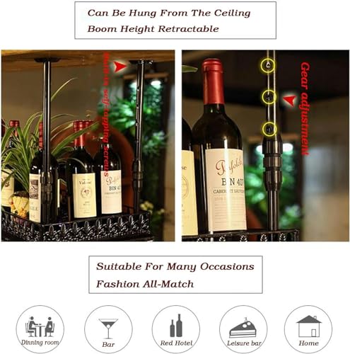Casier à vin de plafond rétro et support d'affichage avec éclairage LED