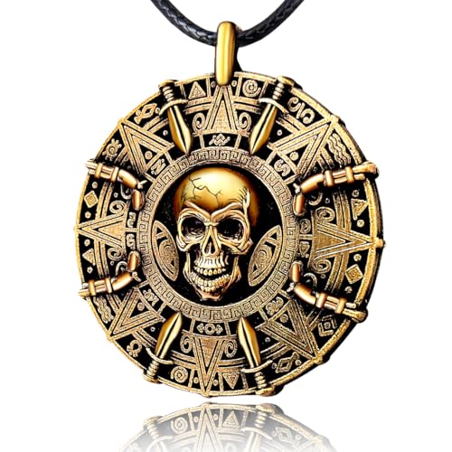 UNKENBO Pirate Necklace for Men and Women - Antique Brass Pirate Jewelry Accessories Authentic Pirate Medallion Necklace Aztec Jewelry for Men