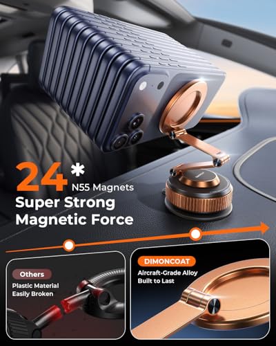 Image of 360Rotation Nano Gel Tesla Phone Mount, Metal Vacuum Magnetic Phone Holder | 2026 Upgraded Foldable[119+LBS Max Suction] Tesla model Y /3 MagSafe Car Phone Mount for iPhone 17 16 Pro Max S26 Ultra-Golden
