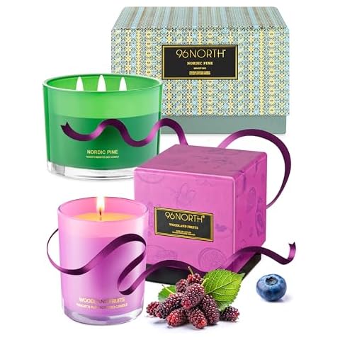 96NORTH Pure Woodland Fruits & Lux Pine Candles | 1 and 3 Wick Jar Candles | Relaxing Aromatherapy Aesthetic Candle Cover