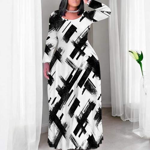 Image of PinkPatty Plus Size Maxi Dress for Curvy Women Crew Neck Long Sleeves Casual Dress Vacation Sundresses with Pockets