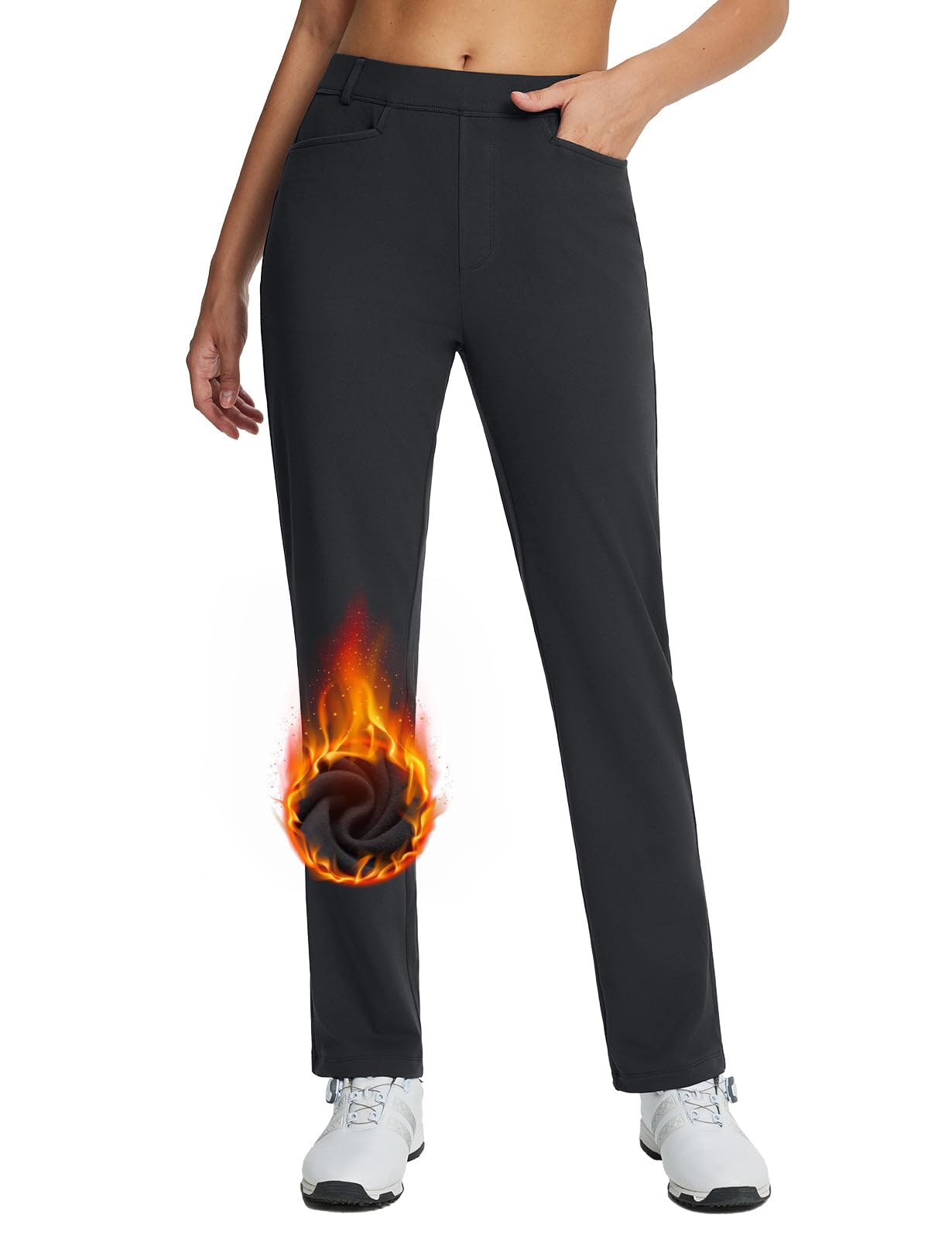baleafWomen's Golf Pant Winter Fleece Lined Pants with Belt Loops Pockets  Travel Work Casual